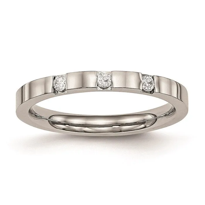 Rings Chisel Stainless Steel Polished 3 Stone CZ 250mm Band
