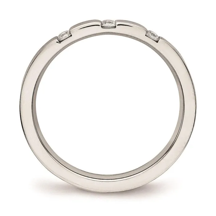 Rings Chisel Stainless Steel Polished 3 Stone CZ 250mm Band