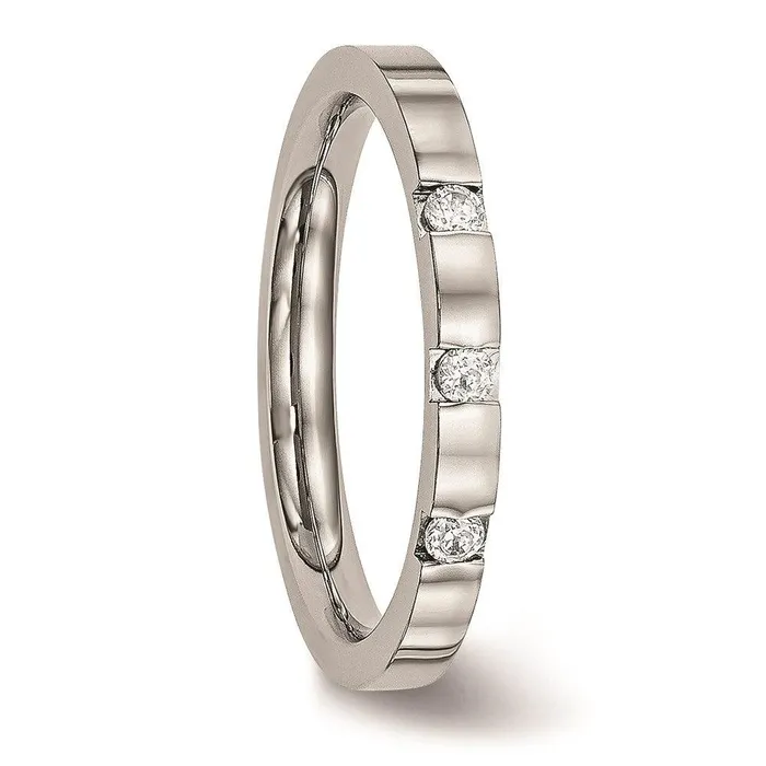Rings Chisel Stainless Steel Polished 3 Stone CZ 250mm Band