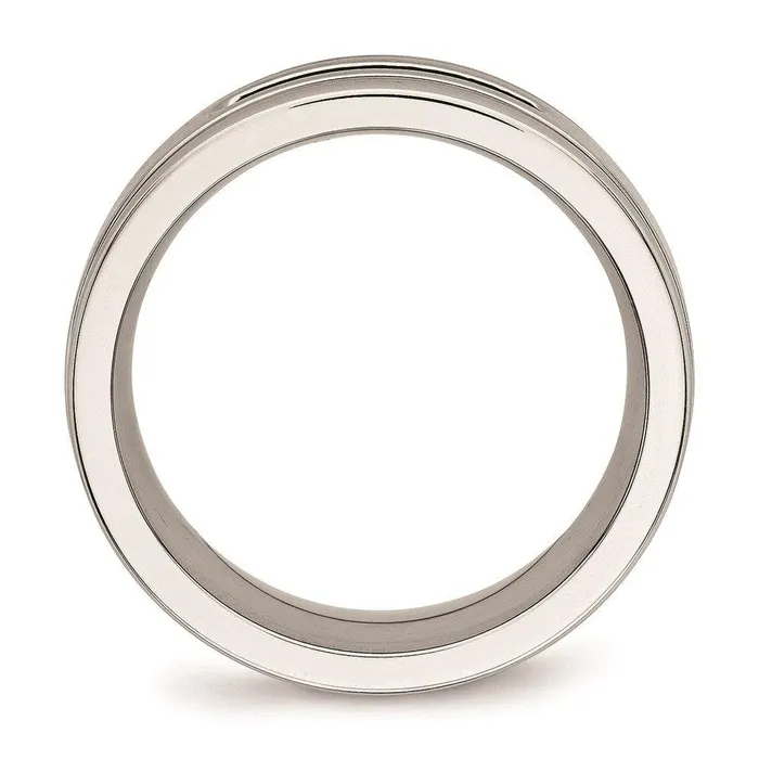 Rings Chisel Stainless Steel Polished Grooved Black CZ Ring