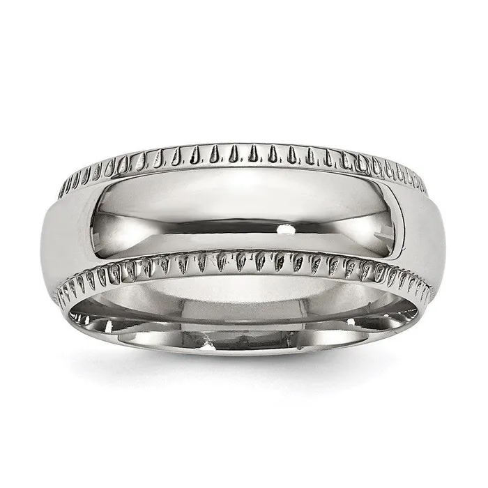 Rings Chisel Stainless Steel Polished Textured Edged 8mm Ring