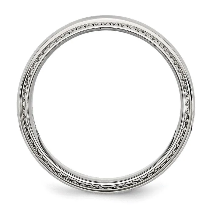 Rings Chisel Stainless Steel Polished Textured Edged 8mm Ring