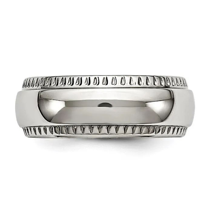 Rings Chisel Stainless Steel Polished Textured Edged 8mm Ring