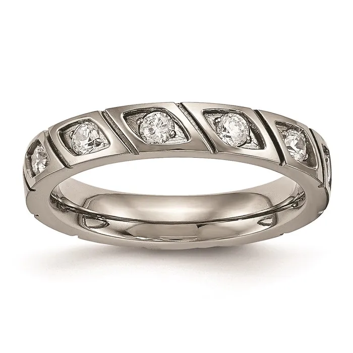 Rings Chisel Titanium Polished Grooved CZ Ring TB483