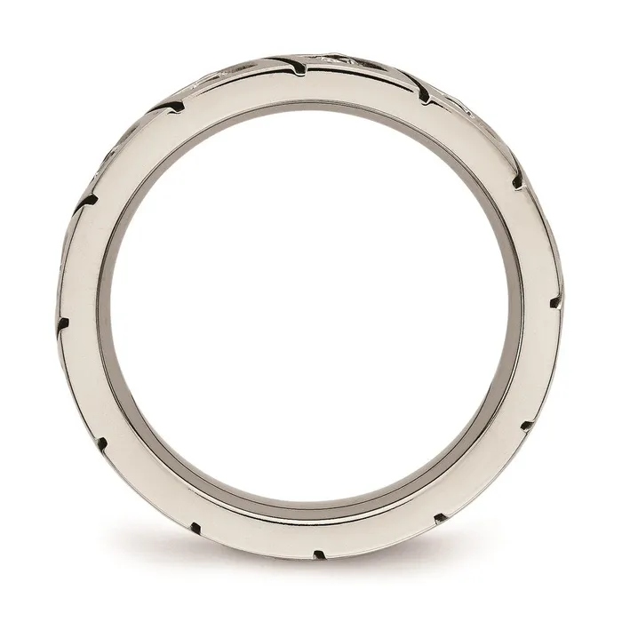 Rings Chisel Titanium Polished Grooved CZ Ring TB483