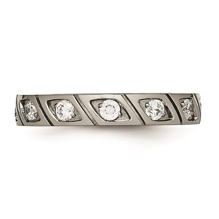 Rings Chisel Titanium Polished Grooved CZ Ring TB483