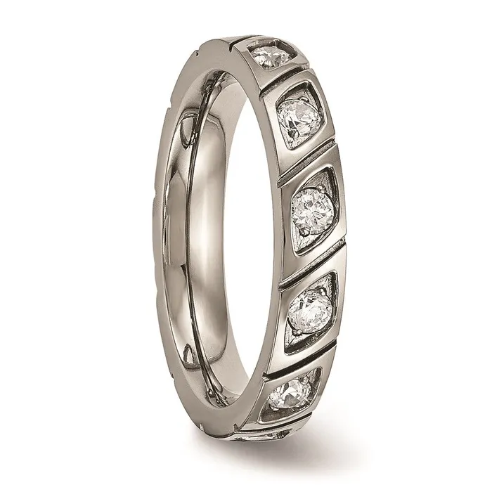 Rings Chisel Titanium Polished Grooved CZ Ring TB483