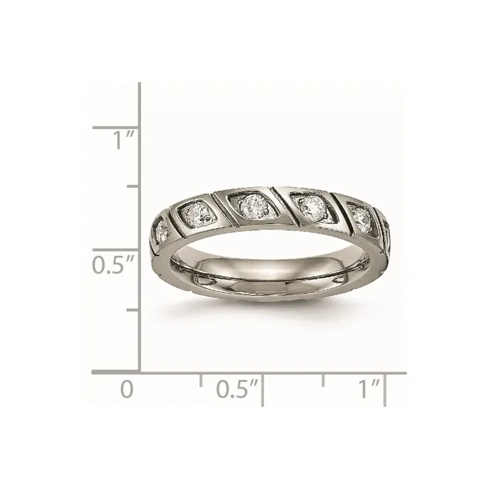 Rings Chisel Titanium Polished Grooved CZ Ring TB483