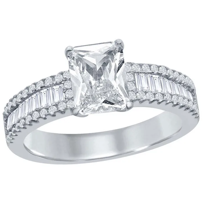 Rings Classic Classic Womens Emerald Cut White CZ Band Ring W1864