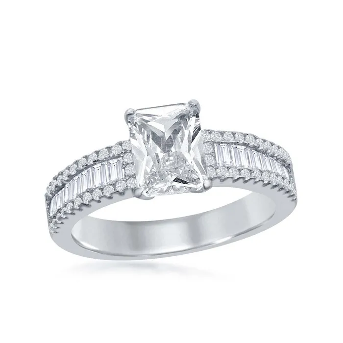 Rings Classic Classic Womens Emerald Cut White CZ Band Ring W1864