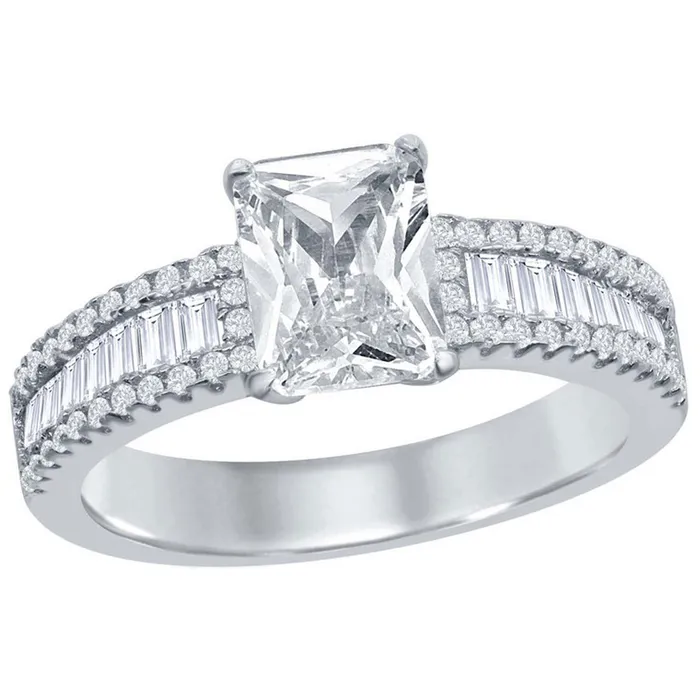 Rings Classic Classic Womens Emerald Cut White CZ Band Ring W1864