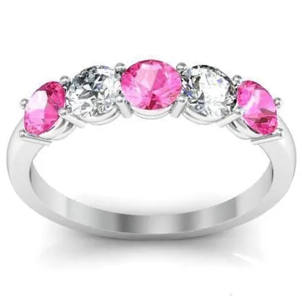 Rings deBebians 100 cttw Shared Prong Pink Sapphire and Diamond Five Stone Ring