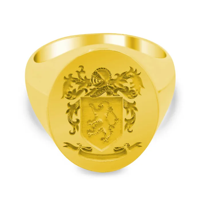 Rings deBebians Mens Oval Signet Ring Large Laser Engraved Family Crest Logo