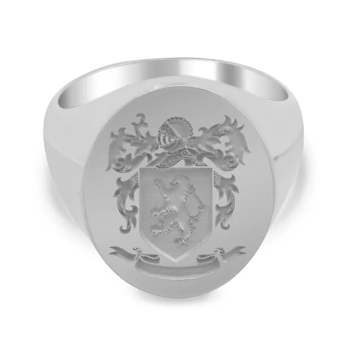Rings deBebians Mens Oval Signet Ring Large Laser Engraved Family Crest Logo