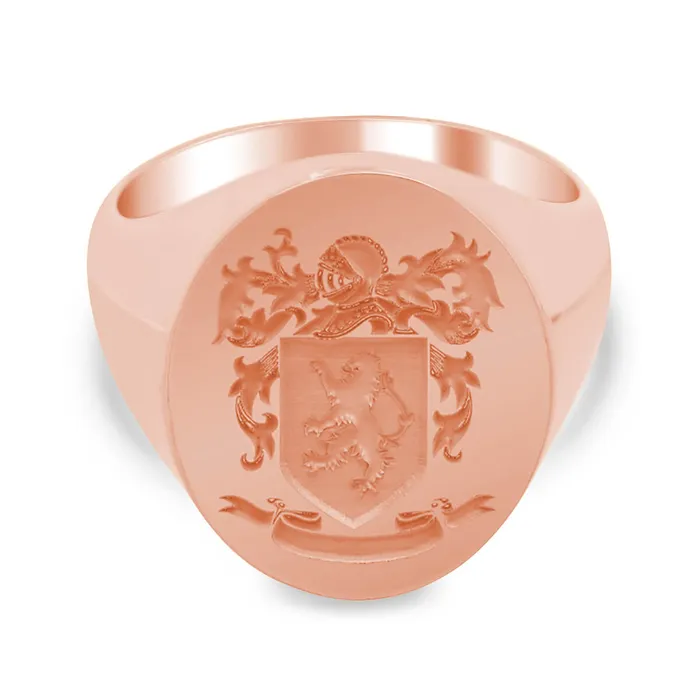 Rings deBebians Mens Oval Signet Ring Large Laser Engraved Family Crest Logo
