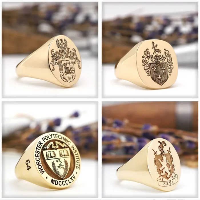 Rings deBebians Mens Oval Signet Ring Large Laser Engraved Family Crest Logo