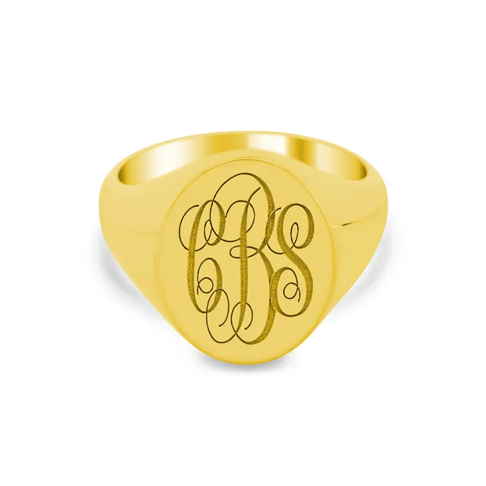 Rings deBebians Womens Oval Signet Ring Large Laser Engraved Script Monogram
