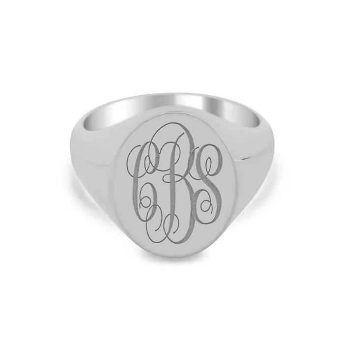 Rings deBebians Womens Oval Signet Ring Large Laser Engraved Script Monogram