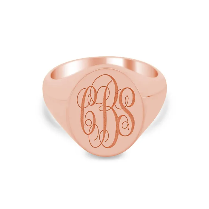 Rings deBebians Womens Oval Signet Ring Large Laser Engraved Script Monogram