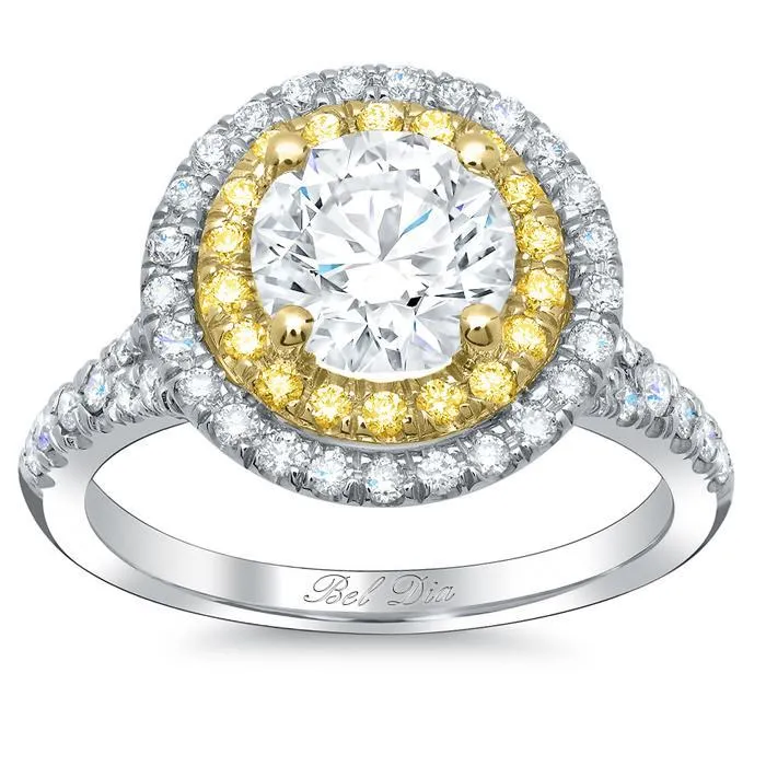 Rings Double Halo Engagement Ring with Yellow Diamonds for Round deBebians