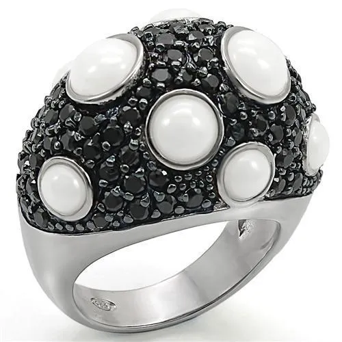 Rings LOS376 Rhodium Ruthenium 925 Sterling Silver Ring with Milky CZ in White Alamode