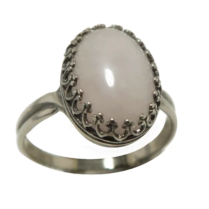 Rings Satin Crystals Rose Quartz Ring Classic Sterling Silver Adjustable