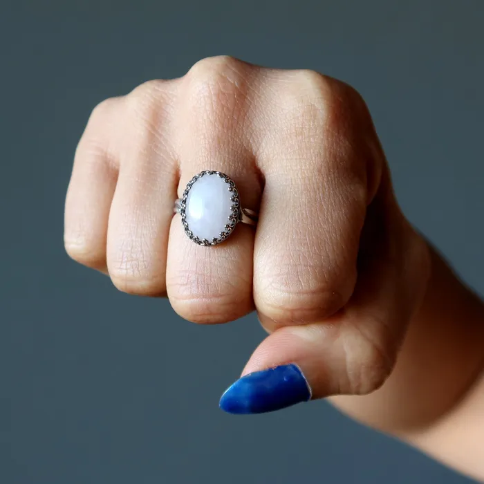 Rings Satin Crystals Rose Quartz Ring Classic Sterling Silver Adjustable