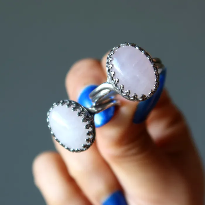 Rings Satin Crystals Rose Quartz Ring Classic Sterling Silver Adjustable