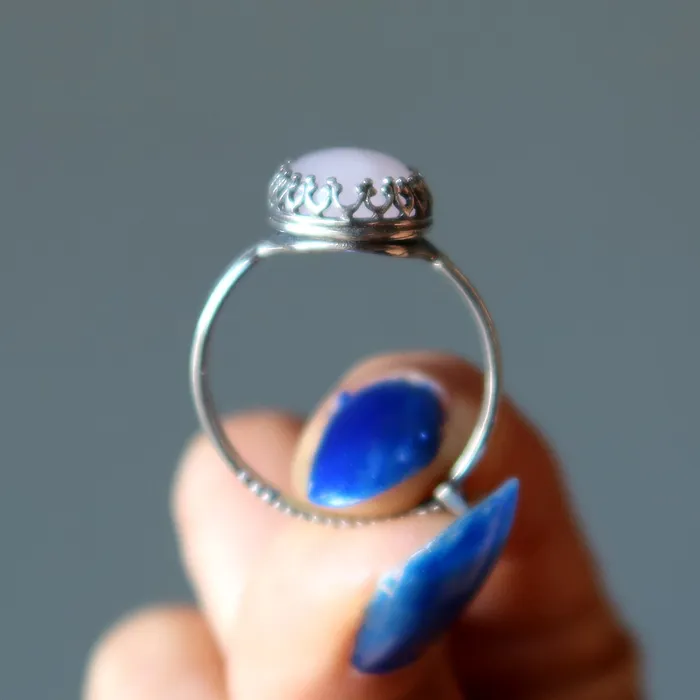 Rings Satin Crystals Rose Quartz Ring Classic Sterling Silver Adjustable