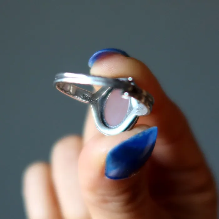 Rings Satin Crystals Rose Quartz Ring Classic Sterling Silver Adjustable