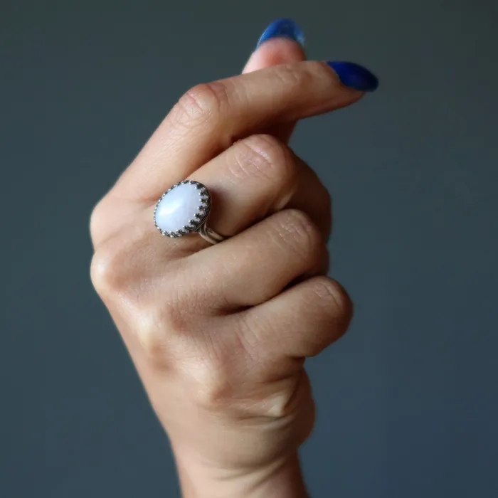 Rings Satin Crystals Rose Quartz Ring Classic Sterling Silver Adjustable