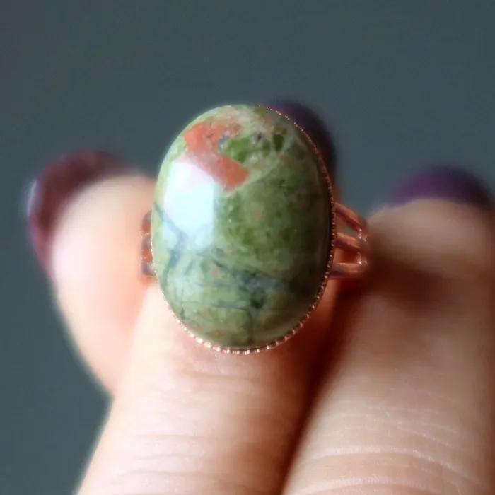 Rings Satin Crystals Unakite Ring Mighty Oak Crystal Copper Adjustable