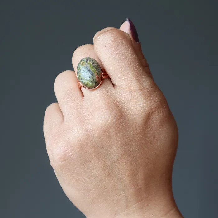 Rings Satin Crystals Unakite Ring Mighty Oak Crystal Copper Adjustable