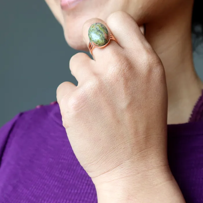 Rings Satin Crystals Unakite Ring Mighty Oak Crystal Copper Adjustable