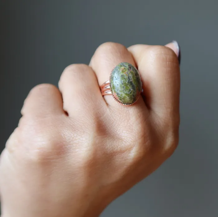 Rings Satin Crystals Unakite Ring Mighty Oak Crystal Copper Adjustable