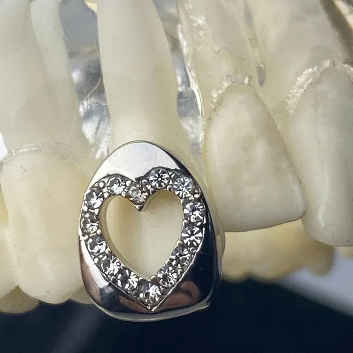 Rings Silver Tone Iced CZ Open Heart Top Tooth Cap Bling Cartel Admin