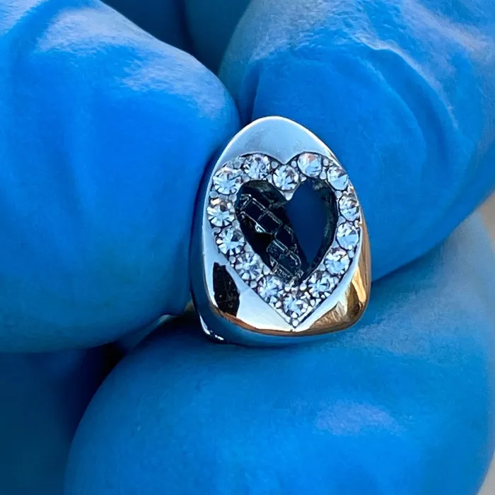 Rings Silver Tone Iced CZ Open Heart Top Tooth Cap Bling Cartel Admin