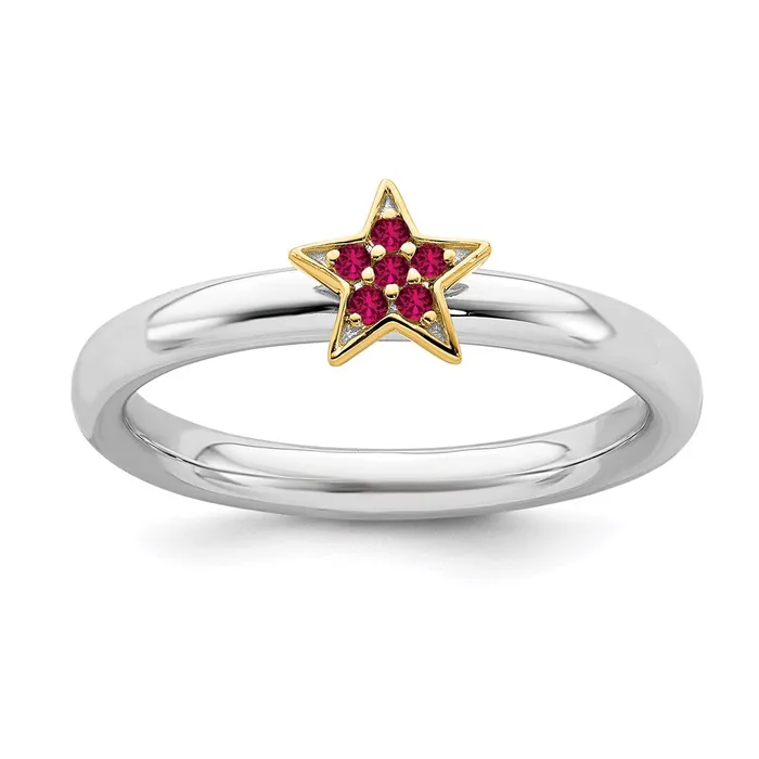 Rings Stackable Expressions SS Stackable Expression GoldPlated Cr Ruby Star Ring QSK2174
