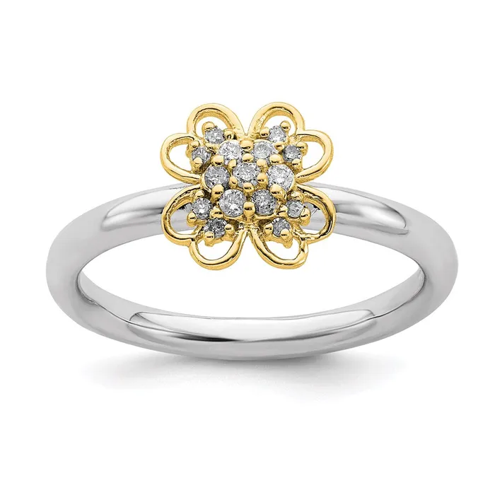 Rings Stackable Expressions Sterling Silver Gold Plated Stackable Expressions Dia Flower Ring QSK1659