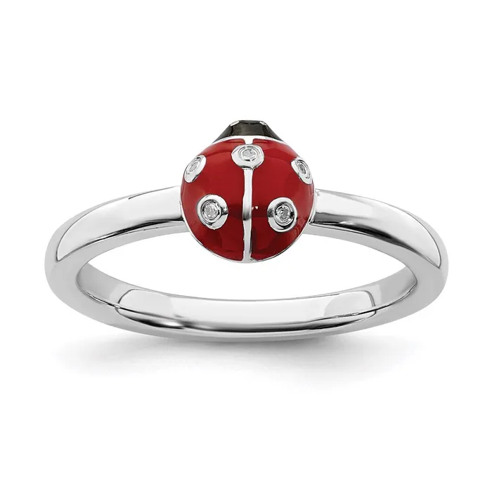 Rings Stackable Expressions Sterling Silver Stackable Expressions Red Black Enamel wDiamond Ring QSK1542