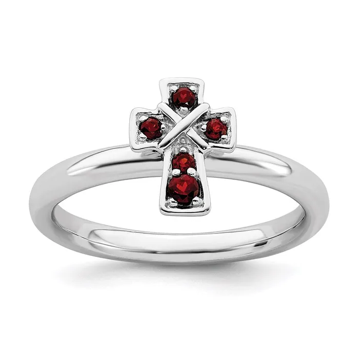 Rings Stackable Expressions Sterling Silver Stackable Expressions Rhodium Garnet Cross Ring QSK1630