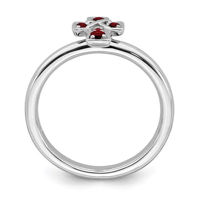 Rings Stackable Expressions Sterling Silver Stackable Expressions Rhodium Garnet Cross Ring QSK1630