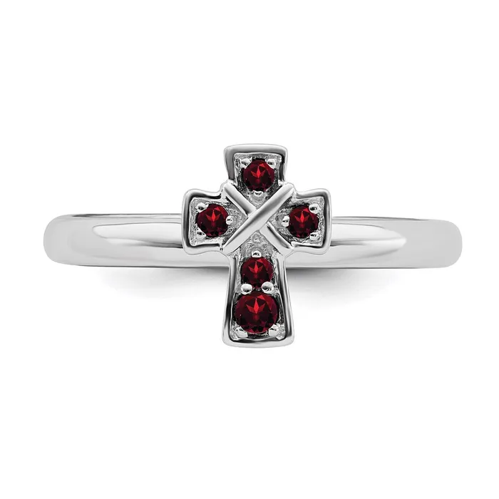 Rings Stackable Expressions Sterling Silver Stackable Expressions Rhodium Garnet Cross Ring QSK1630