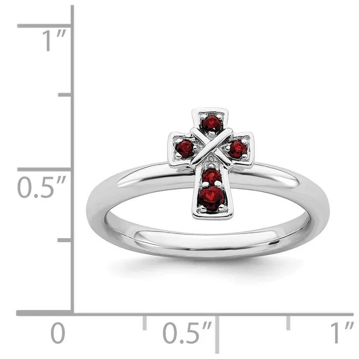 Rings Stackable Expressions Sterling Silver Stackable Expressions Rhodium Garnet Cross Ring QSK1630