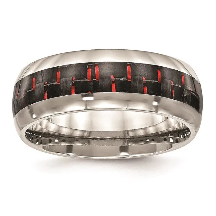 Rings Stainless Steel Polished BlackRed Carbon Fiber Inlay Ring Chisel