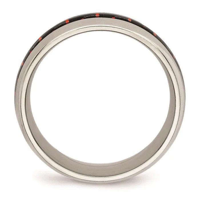 Rings Stainless Steel Polished BlackRed Carbon Fiber Inlay Ring Chisel