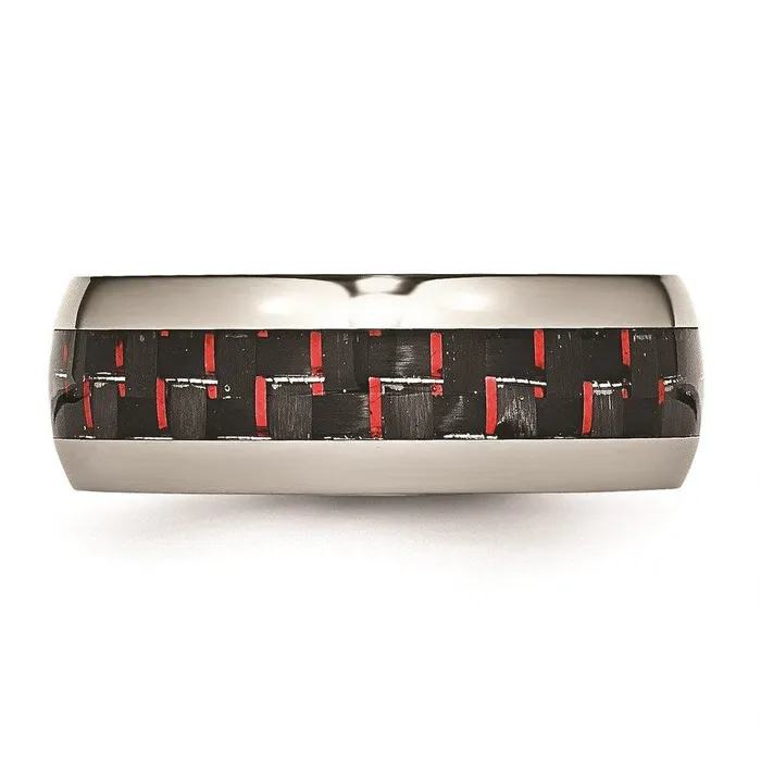 Rings Stainless Steel Polished BlackRed Carbon Fiber Inlay Ring Chisel