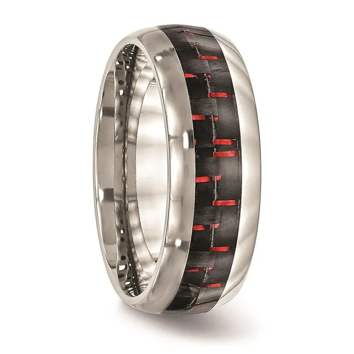 Rings Stainless Steel Polished BlackRed Carbon Fiber Inlay Ring Chisel