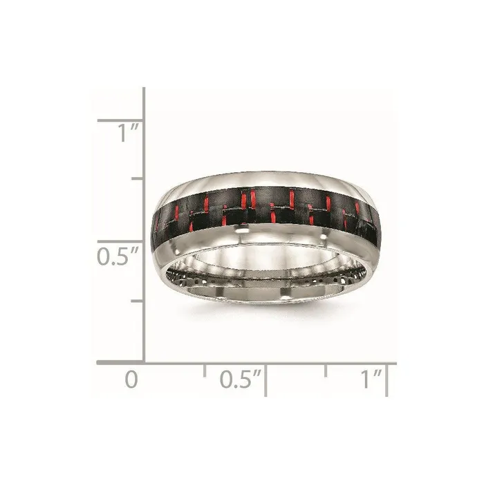 Rings Stainless Steel Polished BlackRed Carbon Fiber Inlay Ring Chisel