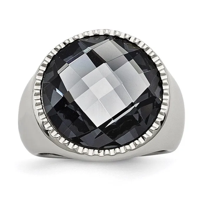 Rings Stainless Steel Polished Grey Glass Ring Chisel